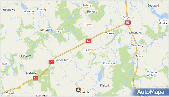 mapa Bukowo gmina Bartoszyce, Bukowo gmina Bartoszyce na mapie Targeo