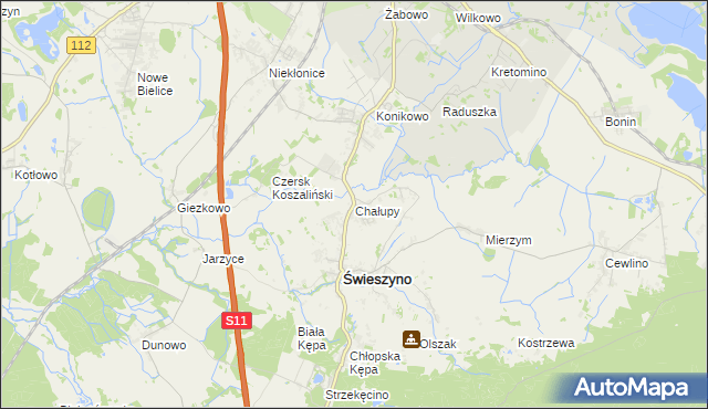 mapa Chałupy gmina Świeszyno, Chałupy gmina Świeszyno na mapie Targeo