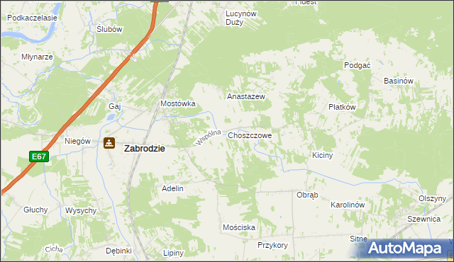 mapa Choszczowe gmina Zabrodzie, Choszczowe gmina Zabrodzie na mapie Targeo