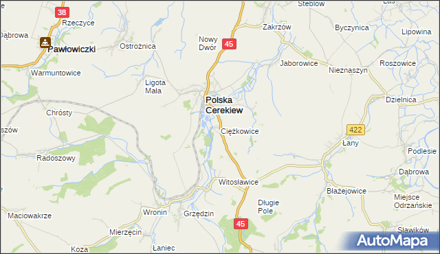 mapa Ciężkowice gmina Polska Cerekiew, Ciężkowice gmina Polska Cerekiew na mapie Targeo