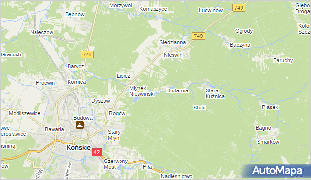 mapa Czysta gmina Końskie, Czysta gmina Końskie na mapie Targeo