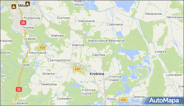 mapa Dąbrowa gmina Krośnice, Dąbrowa gmina Krośnice na mapie Targeo