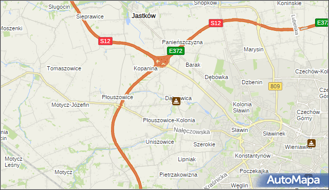 mapa Dąbrowica gmina Jastków, Dąbrowica gmina Jastków na mapie Targeo