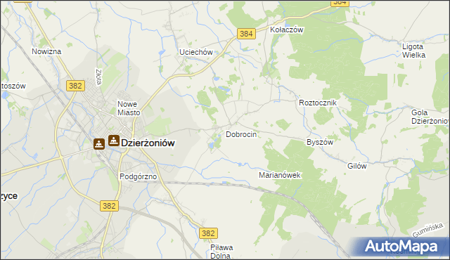 mapa Dobrocin gmina Dzierżoniów, Dobrocin gmina Dzierżoniów na mapie Targeo