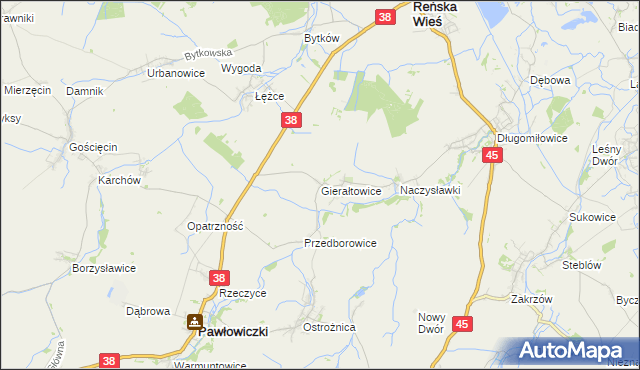 mapa Gierałtowice gmina Reńska Wieś, Gierałtowice gmina Reńska Wieś na mapie Targeo