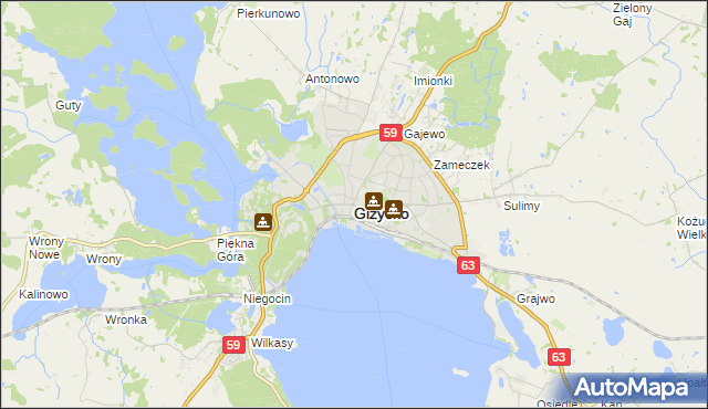 mapa Giżycko, Giżycko na mapie Targeo