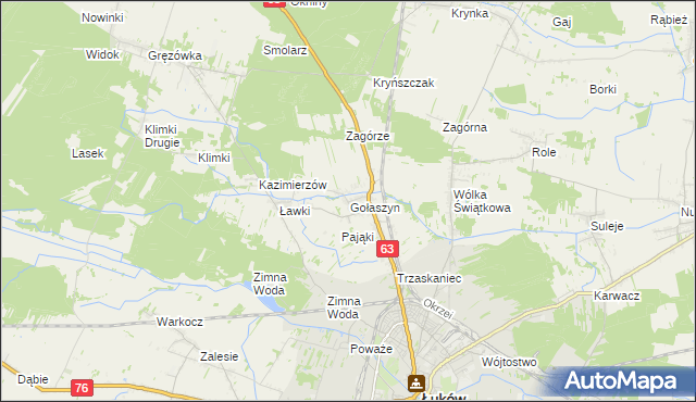 mapa Gołaszyn gmina Łuków, Gołaszyn gmina Łuków na mapie Targeo