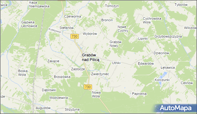 mapa Grabina gmina Grabów nad Pilicą, Grabina gmina Grabów nad Pilicą na mapie Targeo