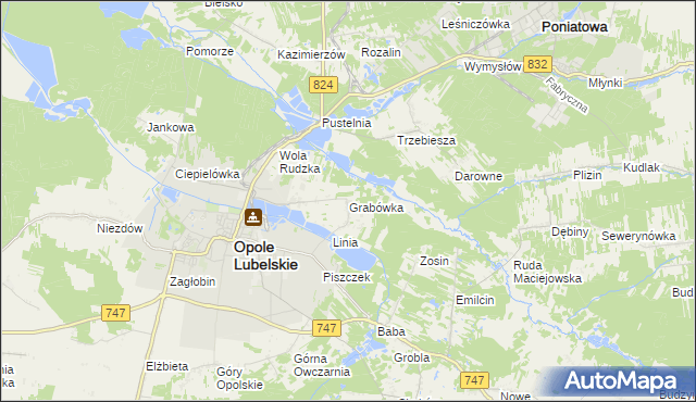 mapa Grabówka gmina Opole Lubelskie, Grabówka gmina Opole Lubelskie na mapie Targeo