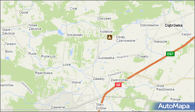 mapa Guzowatka gmina Dąbrówka, Guzowatka gmina Dąbrówka na mapie Targeo