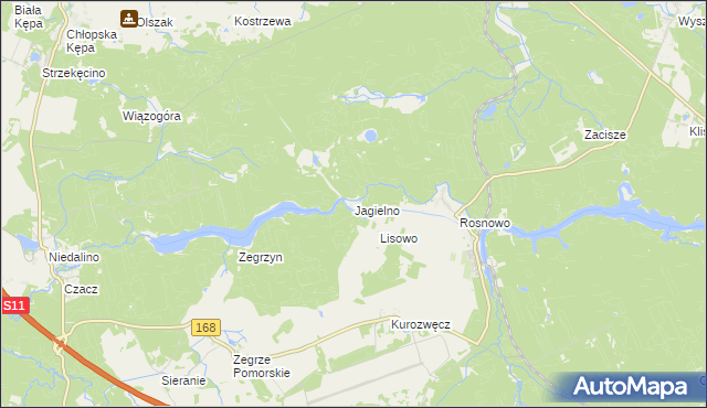 mapa Jagielno gmina Manowo, Jagielno gmina Manowo na mapie Targeo