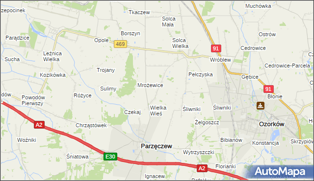 mapa Janów gmina Parzęczew, Janów gmina Parzęczew na mapie Targeo