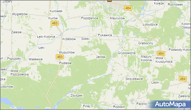 mapa Janów gmina Zelów, Janów gmina Zelów na mapie Targeo