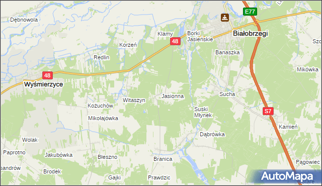 mapa Jasionna gmina Białobrzegi, Jasionna gmina Białobrzegi na mapie Targeo