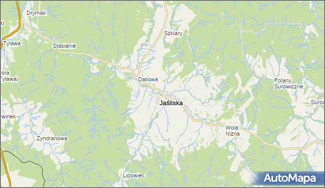 mapa Jaśliska, Jaśliska na mapie Targeo