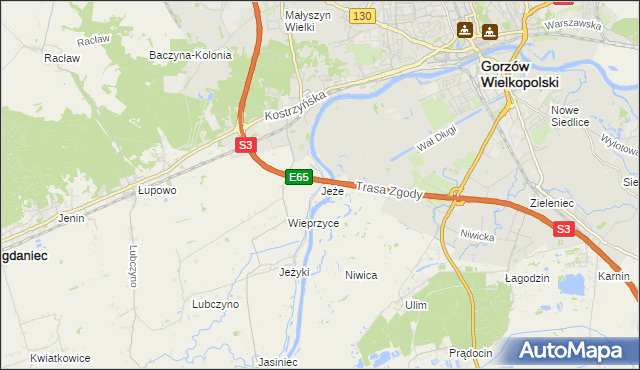 mapa Jeże gmina Bogdaniec, Jeże gmina Bogdaniec na mapie Targeo