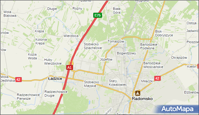 mapa Józefów gmina Ładzice, Józefów gmina Ładzice na mapie Targeo