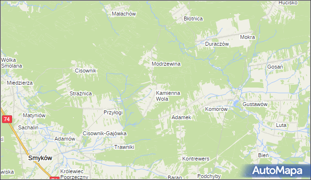 mapa Kamienna Wola gmina Stąporków, Kamienna Wola gmina Stąporków na mapie Targeo