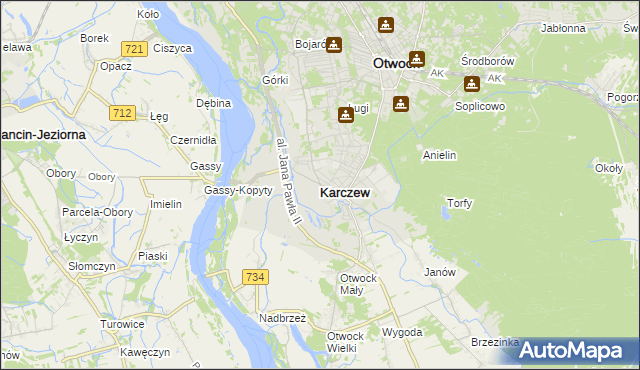 mapa Karczew powiat otwocki, Karczew powiat otwocki na mapie Targeo