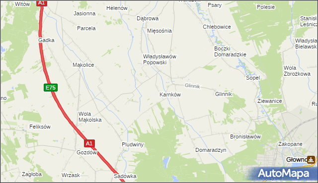 mapa Karnków gmina Głowno, Karnków gmina Głowno na mapie Targeo