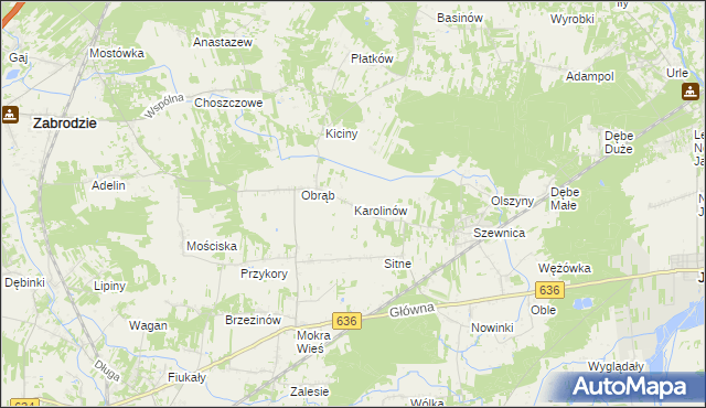 mapa Karolinów gmina Zabrodzie, Karolinów gmina Zabrodzie na mapie Targeo