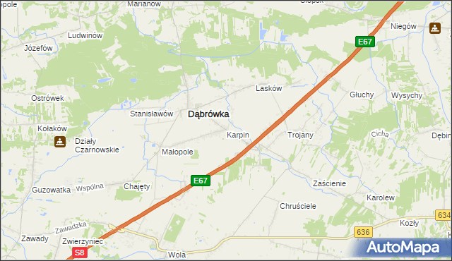 mapa Karpin gmina Dąbrówka, Karpin gmina Dąbrówka na mapie Targeo