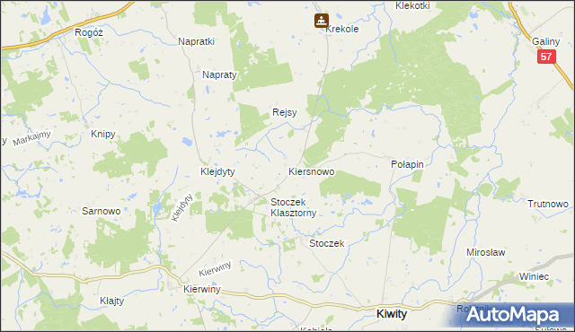 mapa Kiersnowo gmina Kiwity, Kiersnowo gmina Kiwity na mapie Targeo