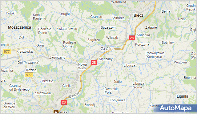 mapa Klęczany gmina Gorlice, Klęczany gmina Gorlice na mapie Targeo