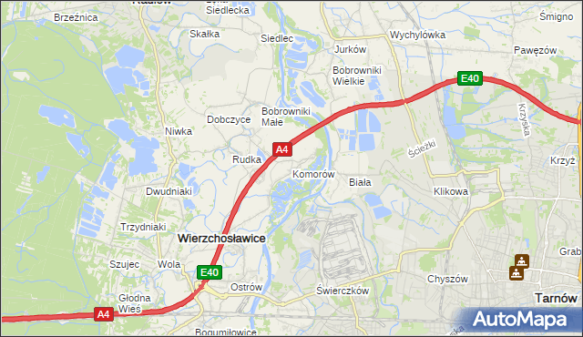 mapa Komorów gmina Wierzchosławice, Komorów gmina Wierzchosławice na mapie Targeo