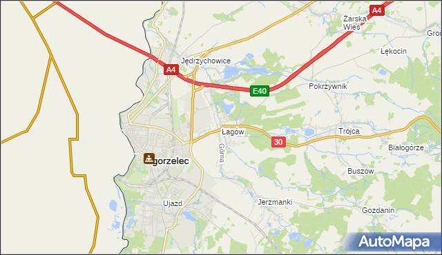 mapa Łagów gmina Zgorzelec, Łagów gmina Zgorzelec na mapie Targeo