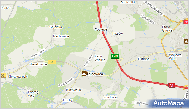 mapa Łany Wielkie gmina Sośnicowice, Łany Wielkie gmina Sośnicowice na mapie Targeo