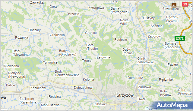 mapa Łętownia gmina Strzyżów, Łętownia gmina Strzyżów na mapie Targeo