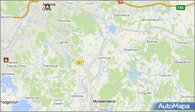 mapa Łomnica gmina Mysłakowice, Łomnica gmina Mysłakowice na mapie Targeo