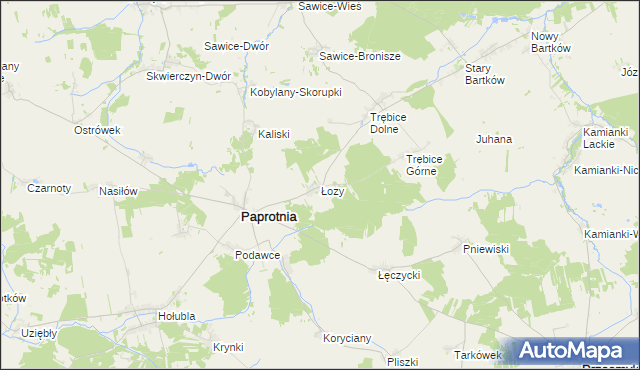 mapa Łozy gmina Paprotnia, Łozy gmina Paprotnia na mapie Targeo