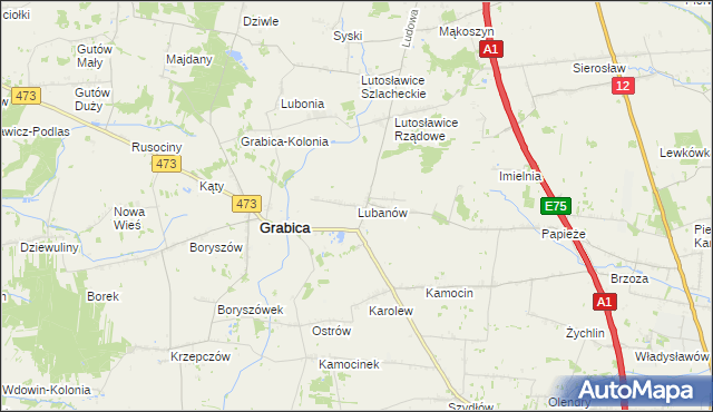 mapa Lubanów gmina Grabica, Lubanów gmina Grabica na mapie Targeo