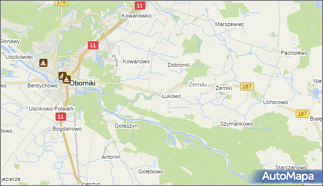 mapa Łukowo gmina Oborniki, Łukowo gmina Oborniki na mapie Targeo