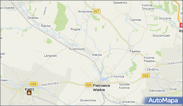 mapa Maków gmina Pietrowice Wielkie, Maków gmina Pietrowice Wielkie na mapie Targeo