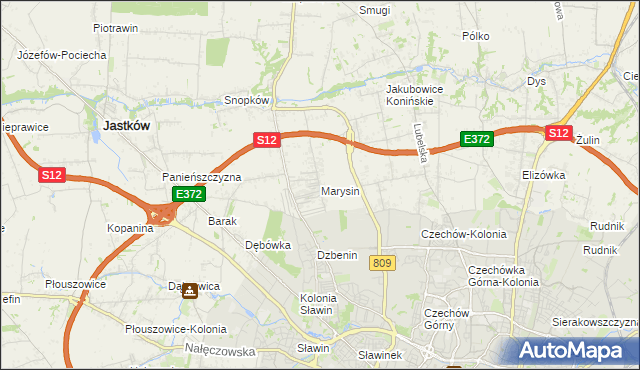 mapa Marysin gmina Jastków, Marysin gmina Jastków na mapie Targeo