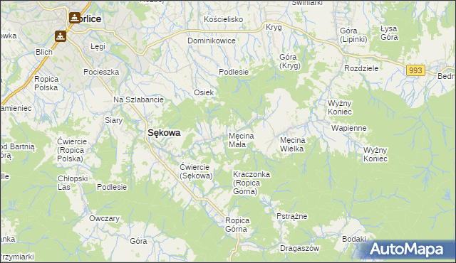 mapa Męcina Mała, Męcina Mała na mapie Targeo