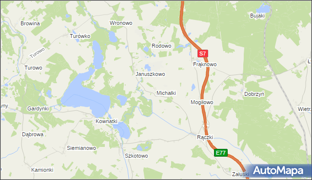 mapa Michałki gmina Kozłowo, Michałki gmina Kozłowo na mapie Targeo