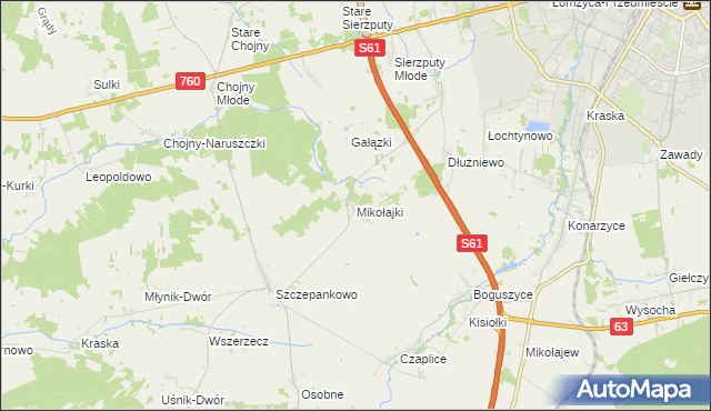 mapa Mikołajki gmina Łomża, Mikołajki gmina Łomża na mapie Targeo