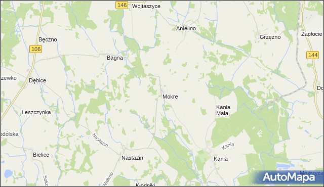 mapa Mokre gmina Maszewo, Mokre gmina Maszewo na mapie Targeo