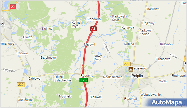 mapa Nowy Dwór gmina Pelplin, Nowy Dwór gmina Pelplin na mapie Targeo