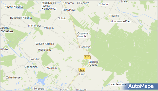 mapa Ossówka gmina Leśna Podlaska, Ossówka gmina Leśna Podlaska na mapie Targeo