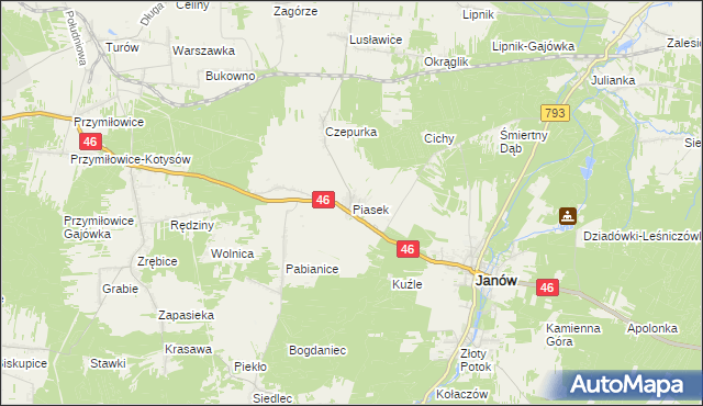 mapa Piasek gmina Janów, Piasek gmina Janów na mapie Targeo