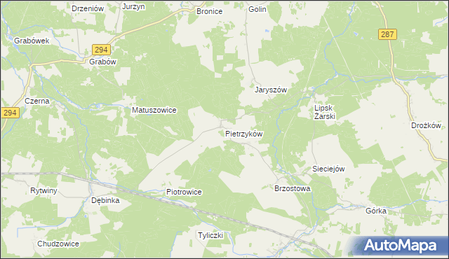 mapa Pietrzyków gmina Lipinki Łużyckie, Pietrzyków gmina Lipinki Łużyckie na mapie Targeo