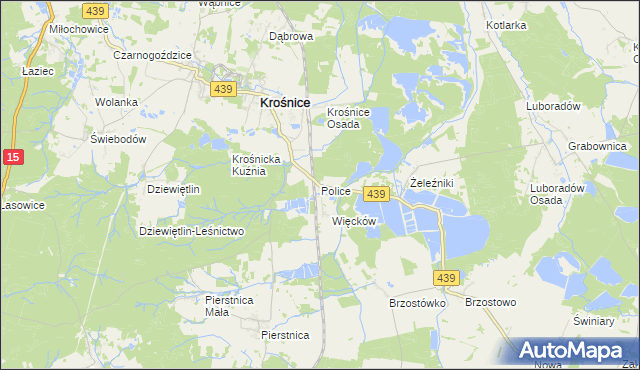 mapa Police gmina Krośnice, Police gmina Krośnice na mapie Targeo