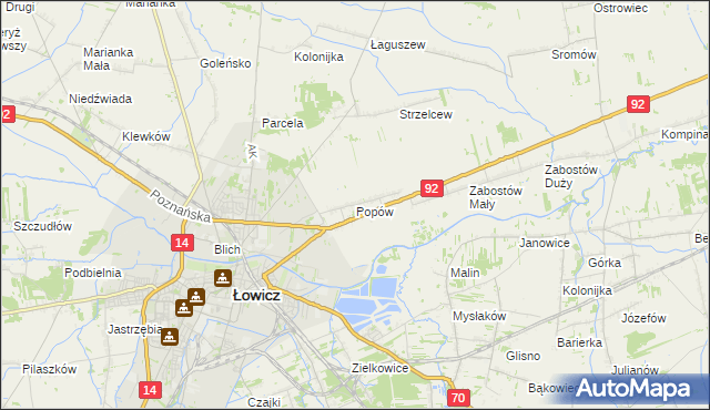 mapa Popów gmina Łowicz, Popów gmina Łowicz na mapie Targeo