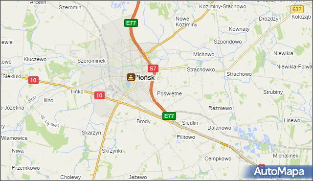 mapa Poświętne gmina Płońsk, Poświętne gmina Płońsk na mapie Targeo