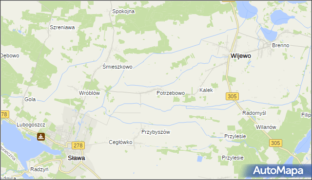 mapa Potrzebowo gmina Wijewo, Potrzebowo gmina Wijewo na mapie Targeo